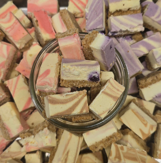 Freeze Dried Strawberry,  Blueberry & Dolce De Leche Cheesecake Bites Sampler size